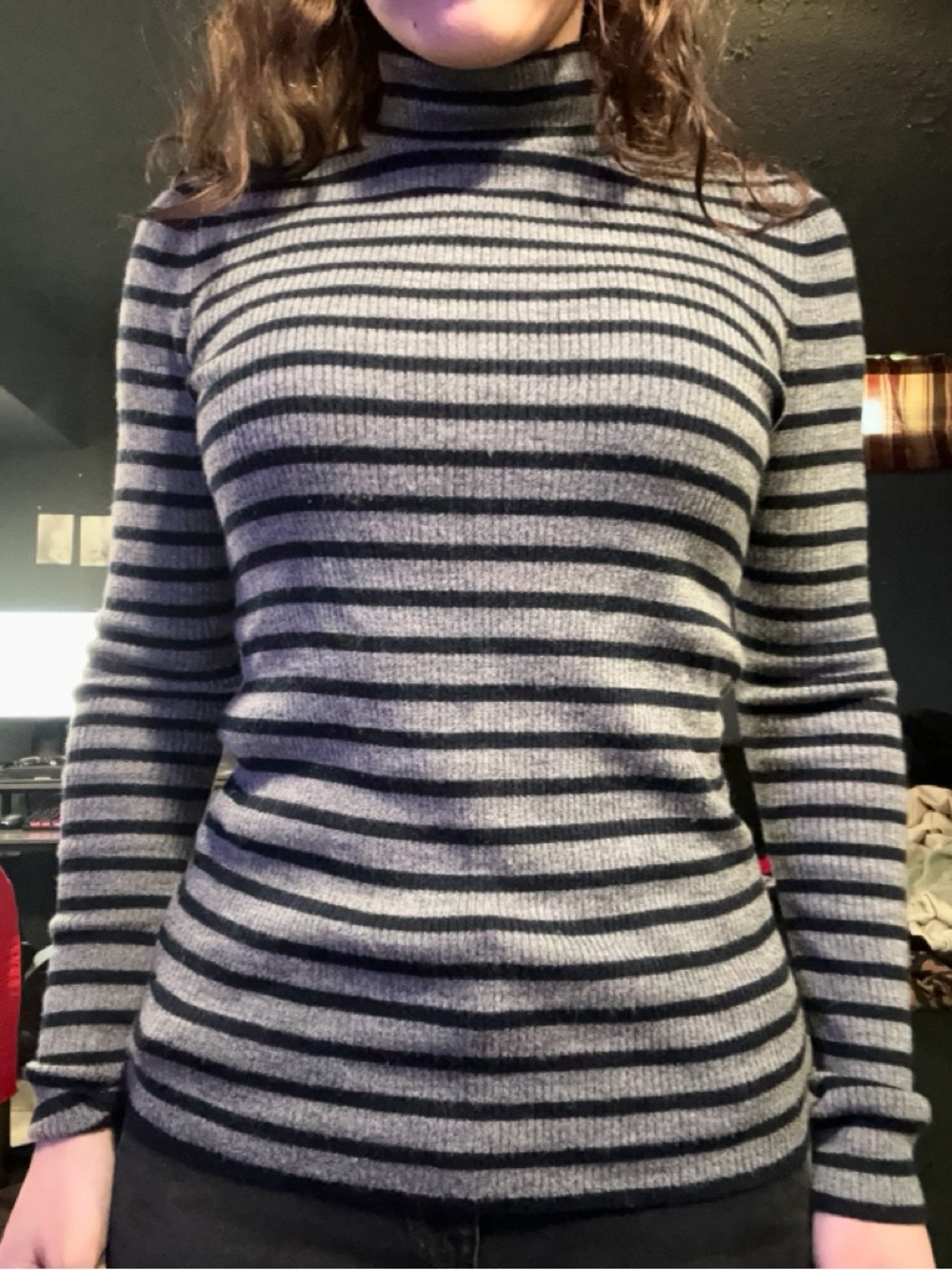Uniqlo Gray and Black Striped Turtleneck Sweater